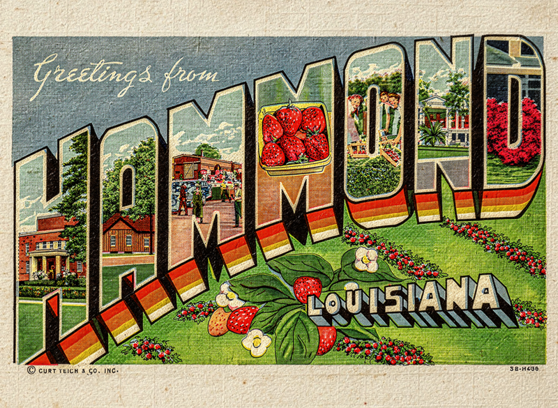 Greetings from Hammond vintage postcard design
